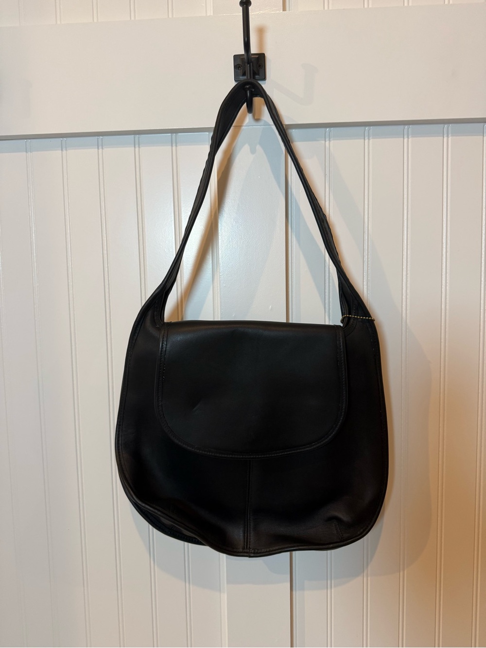 Coach Black Leather Shoulder Bag with Flap